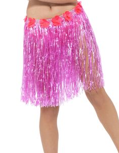 Rosa Hawaii Hulaskørt med Blomster 42 cm