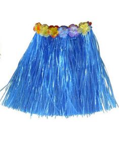 Hawaii Hula Nederdel m/Blomster - 40 cm Blå 