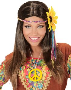 Lang Brun Hippieparyk med Fletninger og Hårbånd