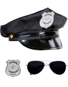 Sæt med Politihat, Skilt og Pilotbriller