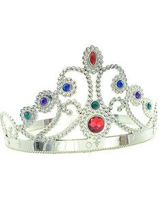 Sølvfarvet Dronningekrone med Farverige Sten
