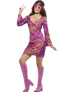 Rosa Hippiekostume til Damer med Pandebånd og Smykke